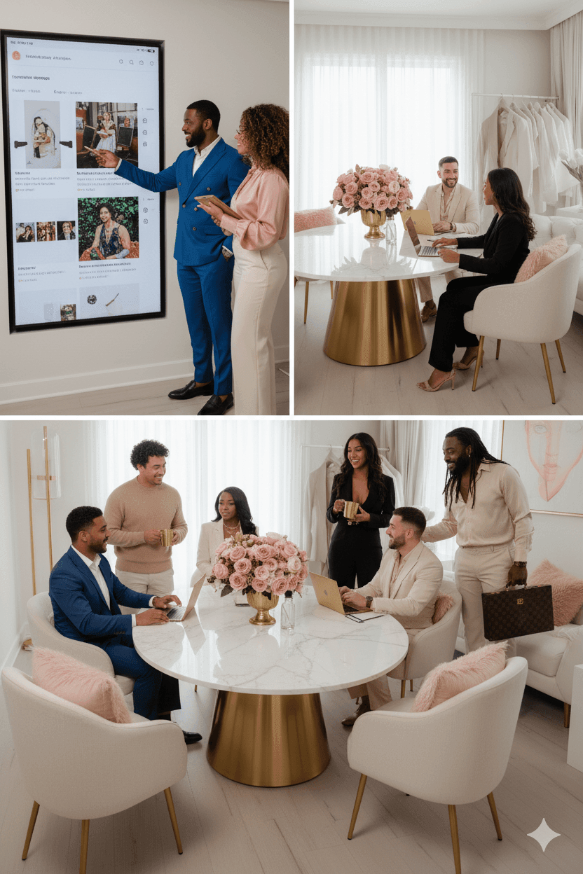 Marketing Queens creative director organizing mood board and color palette samples